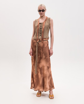 Masnada Brown printed skirt with belt 8015