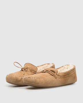 The Row Beige suede Lucca moccasins with fur F1883SH07