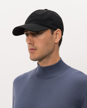 CAPOBIANCO Black cap with engraved logo 21MC1PE00