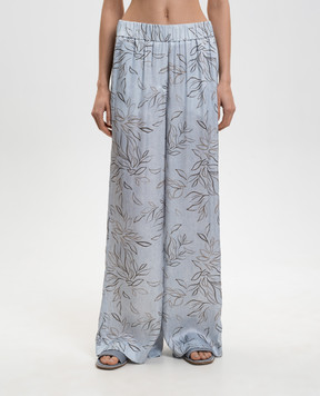 Peserico Blue palazzo pants in floral print A0405204742