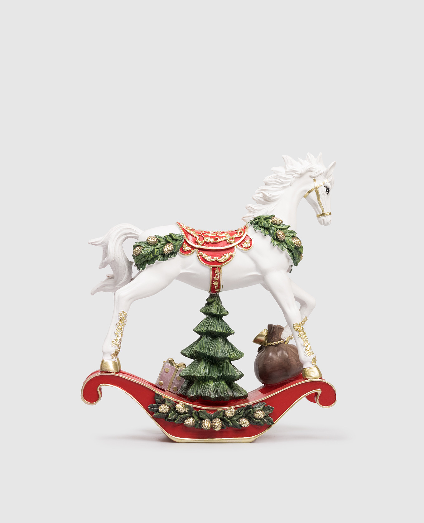 

Decorative Christmas figurine Rocking horse with a Christmas tree EDG, White