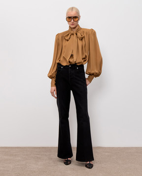 Khaite Vali brown silk blouse with drape 2460338