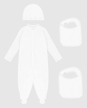Brunello Cucinelli Children's white set of overalls, hat and bibs BL824ST02R