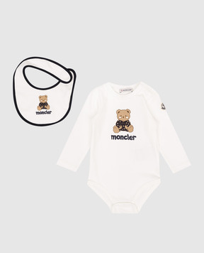 Moncler ENFANT Baby white bodysuit and bib set with logo L19518P000038392E