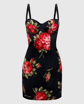 Dolce&Gabbana Black mini dress with branded print F6CLMTFSICD