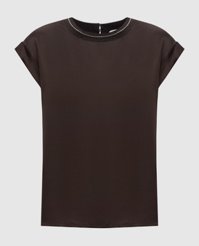 Peserico Brown blouse with monil chain A06102A6638