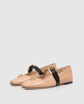 Versace Brown leather ballet flats with textured emblem 10217101A16243