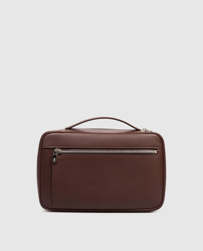 Brunello Cucinelli Brown leather toiletry bag with embossed logo MWZNBU441