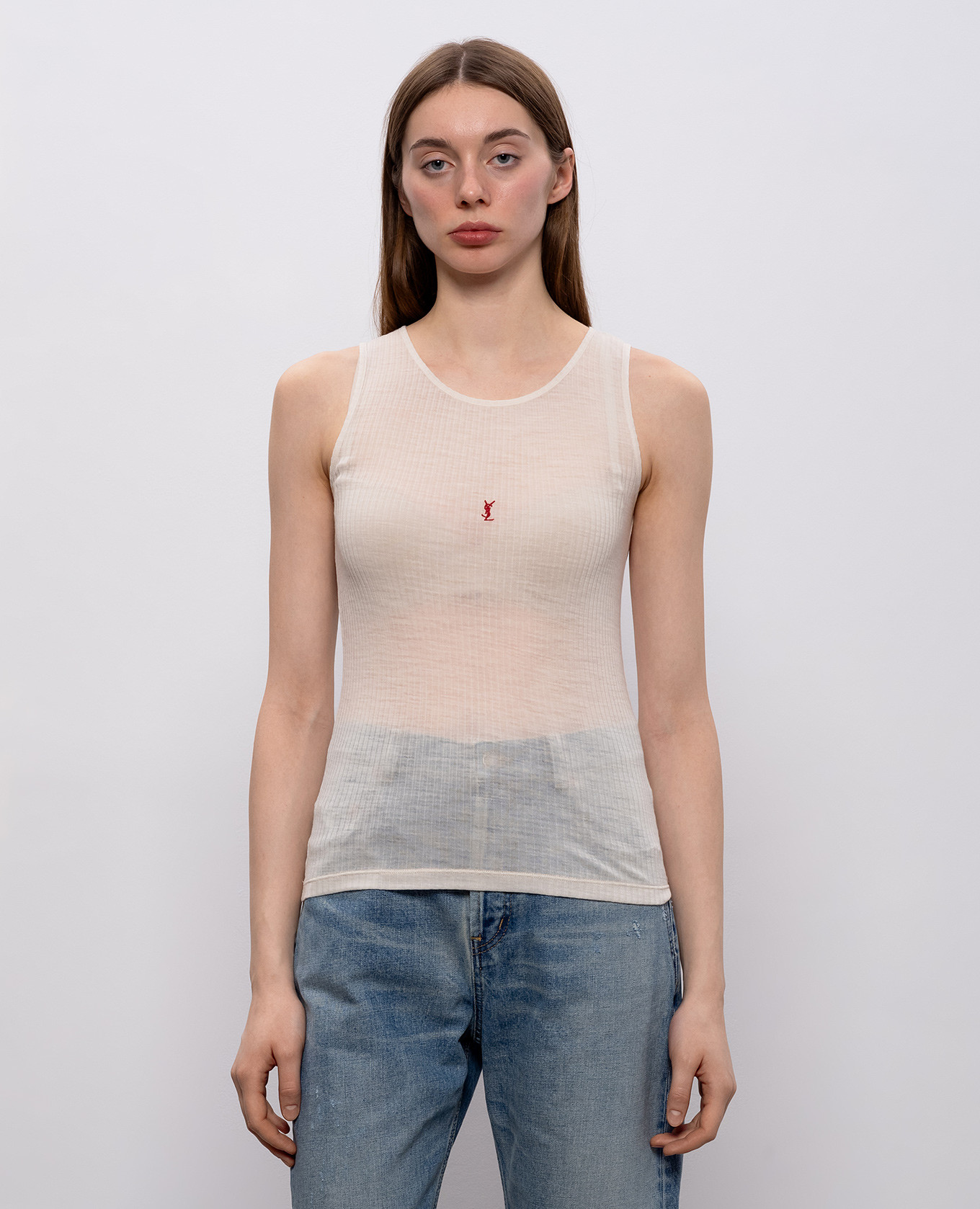 

Beige Cassandre wool top Saint Laurent