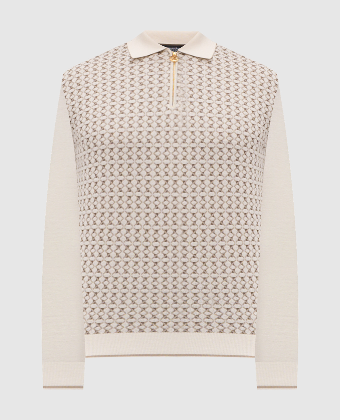 

White cashmere and silk polo shirt with contrasting pattern Stefano Ricci