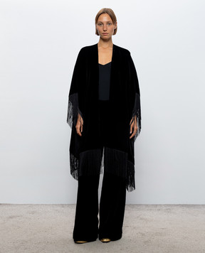 Momoni Fos black velour poncho with fringe MOCO03325MO