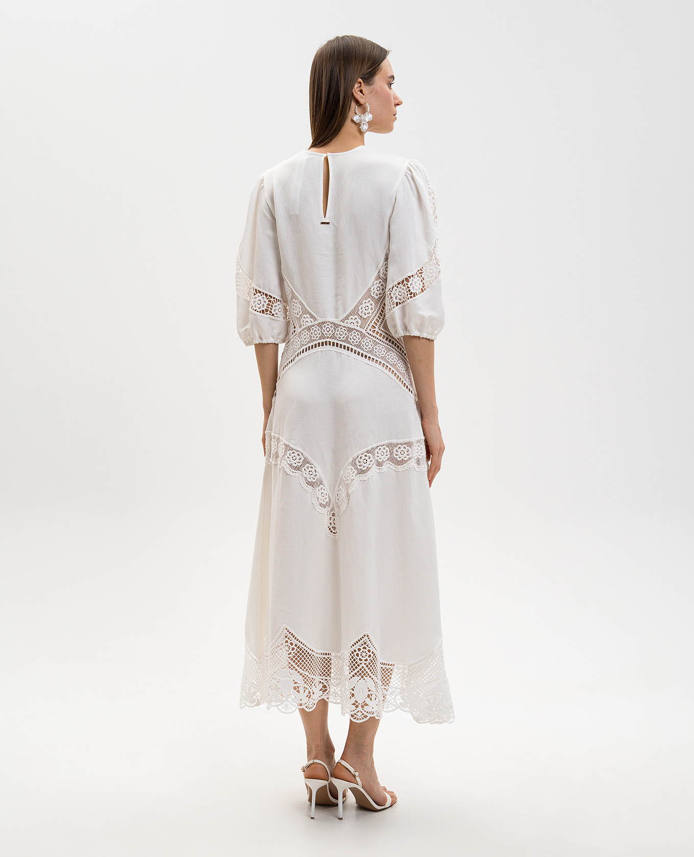 

White linen dress with openwork inserts Twinset
