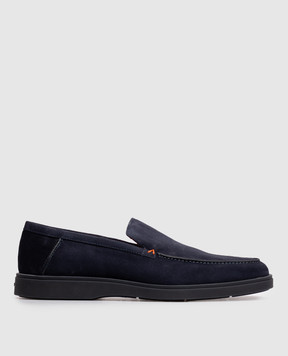 Santoni Blue suede loafers with textured logo MGDG17824OOTKSVU