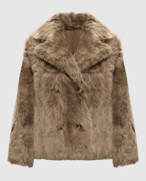 Yves Salomon Brown double-breasted sheepskin coat 27WYV60465TOSX