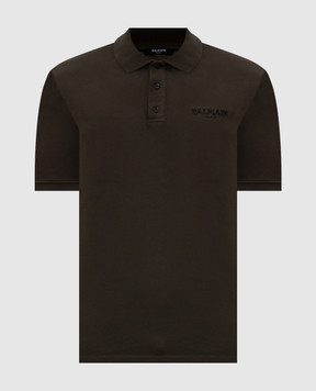 Balmain Khaki polo shirt with embroidered logo HH1GB085BD73