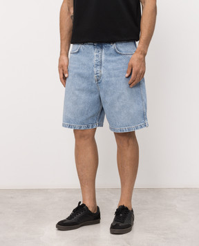 Givenchy Blue denim Bermuda shorts with logo patch BM51PE5YDN
