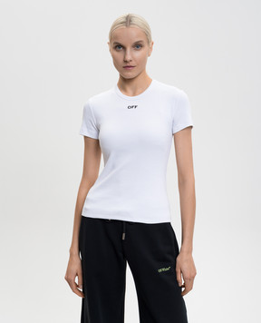 Off-White White ribbed T-shirt with OFF logo OWAA065C99JER005