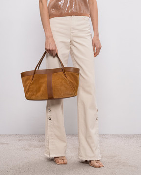 Twinset Brown suede tote bag with logo embossing 261TB7101