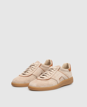 Santoni Beige suede sneakers with embossed logo WBPL61463FARTUBY
