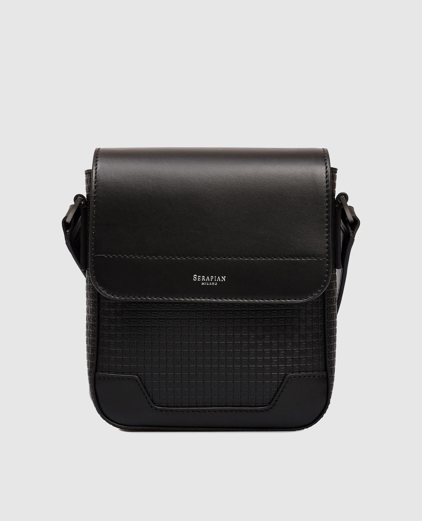

Black leather cross-body bag with monogram embossing Serapian