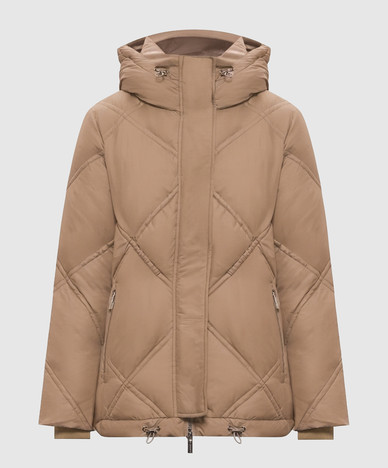 Beige down jacket with geometric quilting