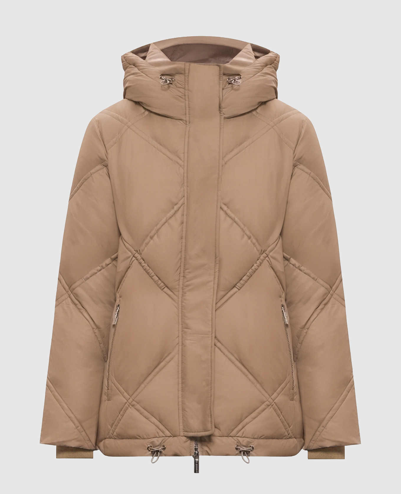 Beige down jacket with geometric quilting