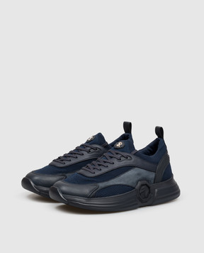 Stefano Ricci Blue combination sneakers with textured logo monogram UG27G6716TMRSDW