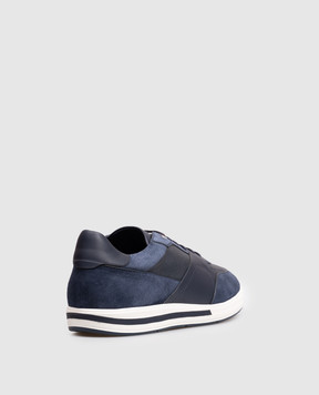 Stefano Ricci Blue leather sneakers with monogram UG34G6706SDPMRW