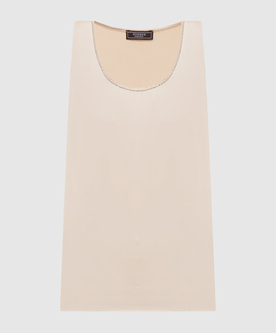 Beige top met monil ketting