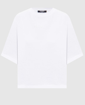 Balmain White cropped T-shirt with embroidered logo GF0EE145BD10