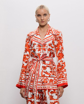 Dolce&Gabbana White silk blouse with Majolica print F5Q03TGDDRE