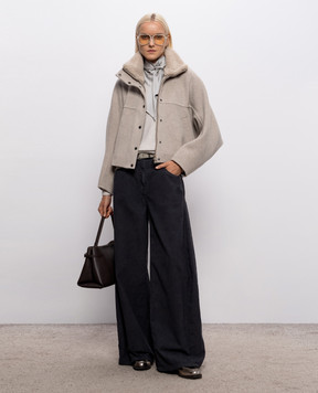 Brunello Cucinelli Beige wool and cashmere jacket with fur MD5327555