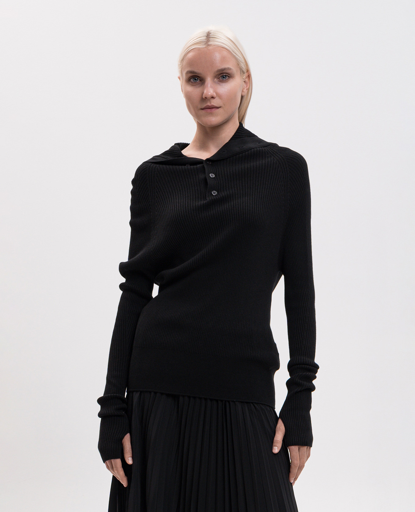 Black ribbed sweater with silk Y`S Yamamoto 3