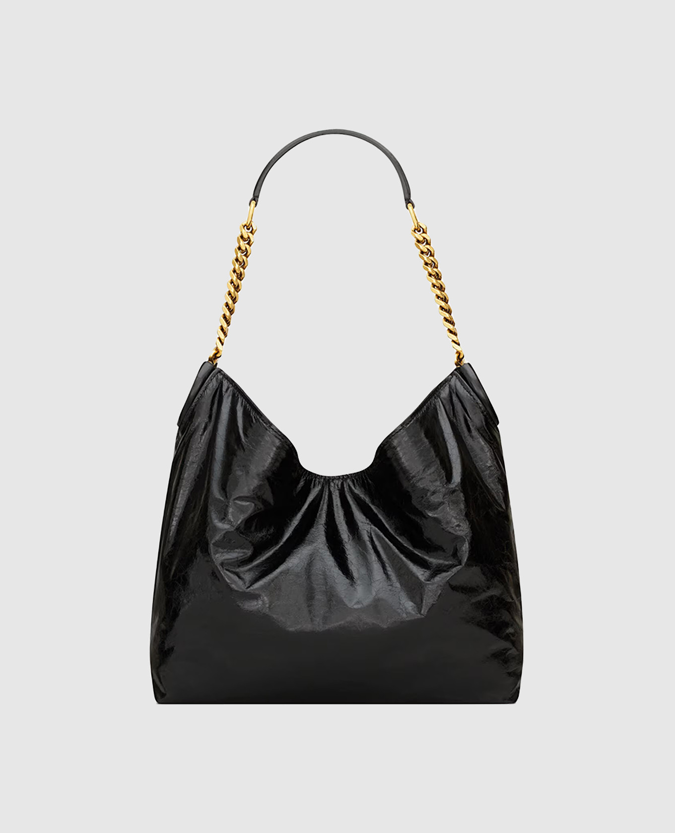 Black glossy leather hobo bag HORTENSE