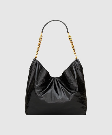 Black glossy leather hobo bag HORTENSE