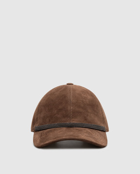 Brunello Cucinelli Brown suede cap with monil chain MCAP9F151