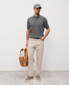 Brunello Cucinelli Grey ribbed cotton polo shirt M29400025