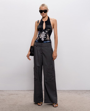 Vetements Black printed bodysuit with open back WH27BO207B