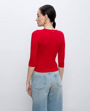 Twinset Red cropped ribbed cardigan with silk 261TT3182