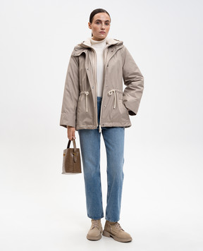 Yves Salomon Army Khaki cropped parka with sheepskin 26WFV01573J02W