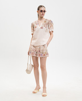 Twinset Beige linen blouse with floral print 261TT2573
