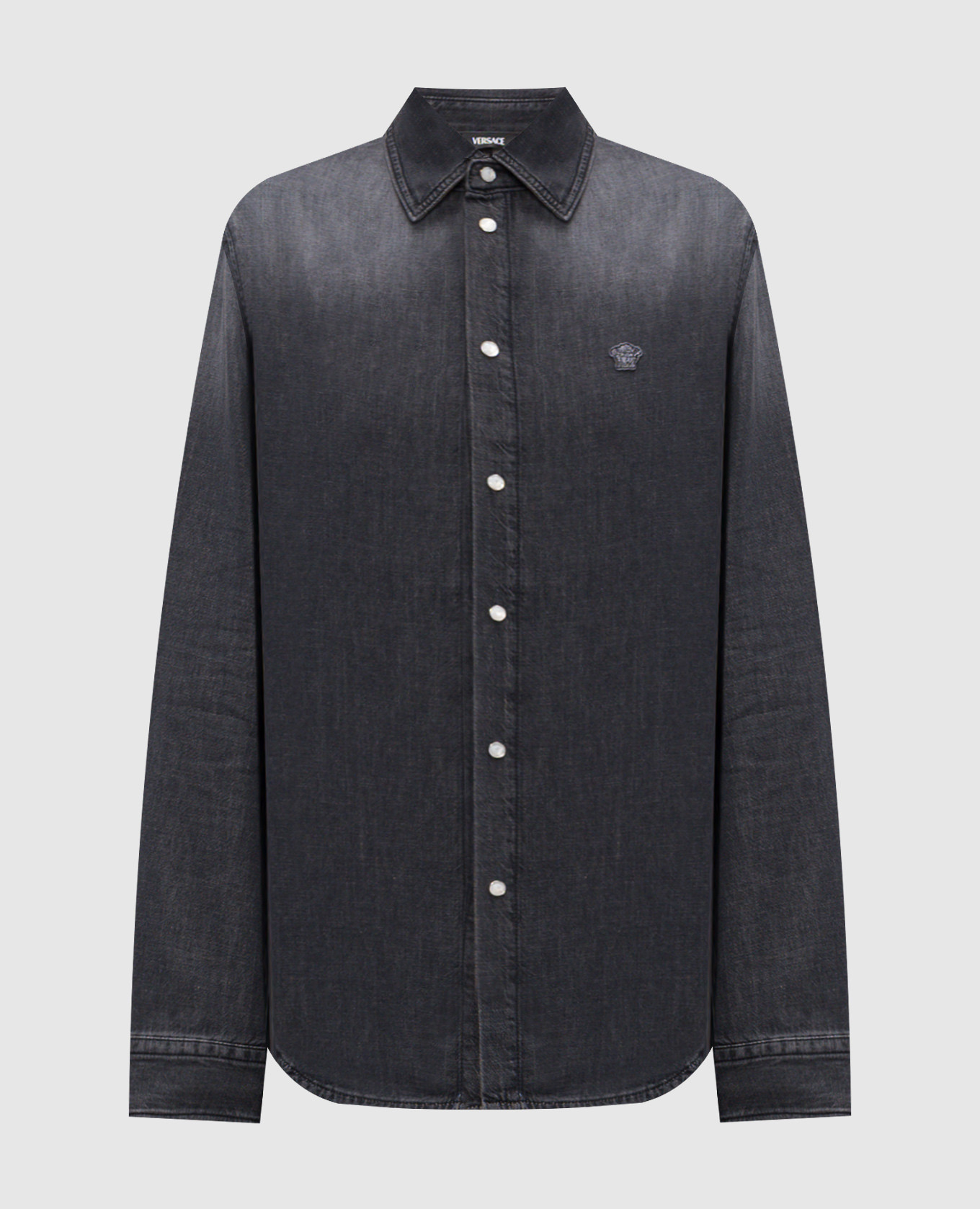 Black denim shirt with logo patch Versace