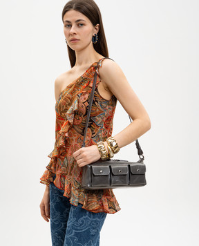 Christian Villa Grey leather cross-body bag with logo print 06499