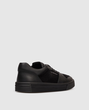 Stefano Ricci Black leather sneakers with textured logo UV23G6705WYSDPM