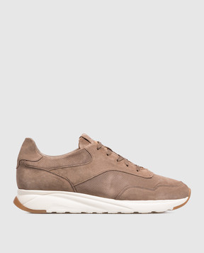 Enrico Mandelli Beige suede sneakers with logo patch 00STAR7701