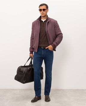 Stefano Ricci Brown wool, silk and cashmere polo shirt with a pattern KE08025P30E26476