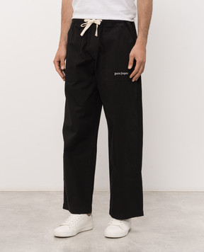 Palm Angels Black pants with logo embroidery PAMCA004FB001