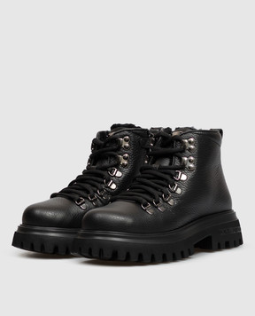 Dolce&Gabbana Children's black leather boots with fur DA5362A07223940