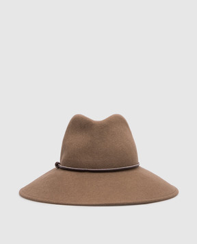 Peserico Brown wool hat with monil chain A36223C0CC888
