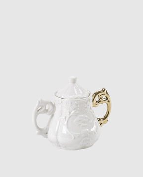 SELETTI White porcelain sugar bowl I-Wares Gold I with lid 09867